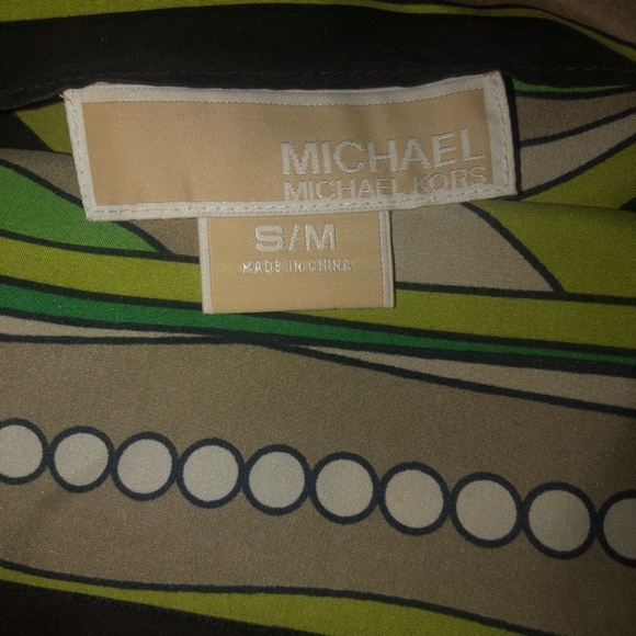 Like New Michael Kors 100 percent silk green tan and brown top - Picture 3 of 3